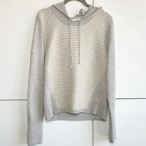 Athleta Noe 100% Merino Extra Fine Wool Striped Hoodie Sweater size medium